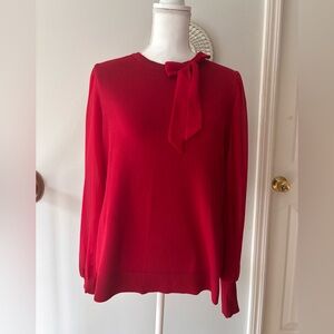 Elegant Red Women's Blouse with Bow Detail